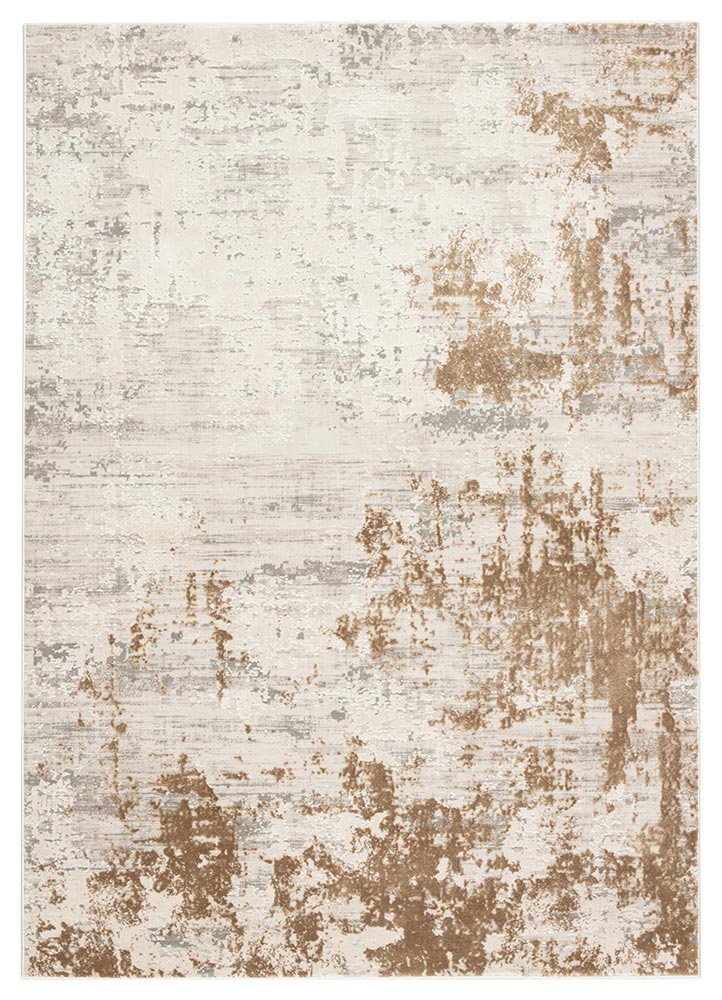 Contemporary Rugs & Transitional Rugs Cirque CIQ28-Resa Ivory - Beige & Lt. Gold - Gold Machine Made Rug