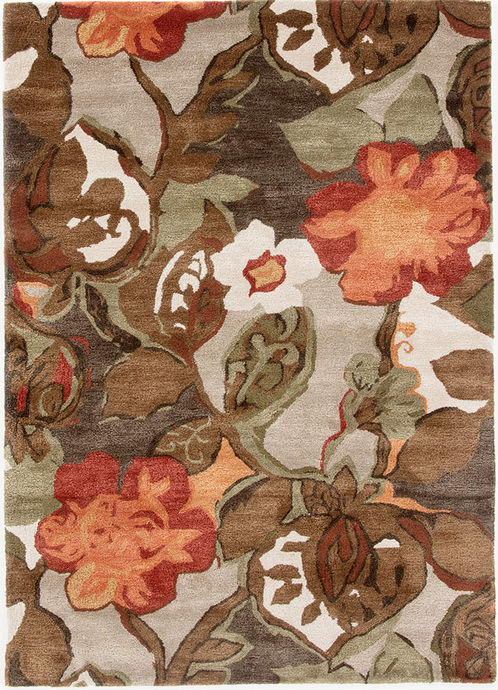 Transitional & Casual Rugs Blue BL12-Petal Pusher (S) Lt. Brown - Chocolate & Rust - Orange Hand Tufted Rug