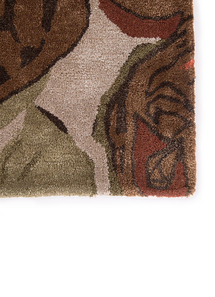 Transitional & Casual Rugs Blue BL12-Petal Pusher (S) Lt. Brown - Chocolate & Rust - Orange Hand Tufted Rug