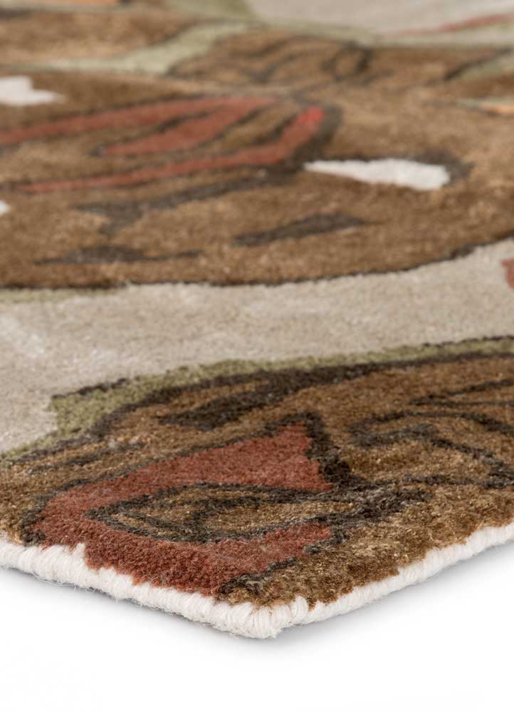 Transitional & Casual Rugs Blue BL12-Petal Pusher (S) Lt. Brown - Chocolate & Rust - Orange Hand Tufted Rug