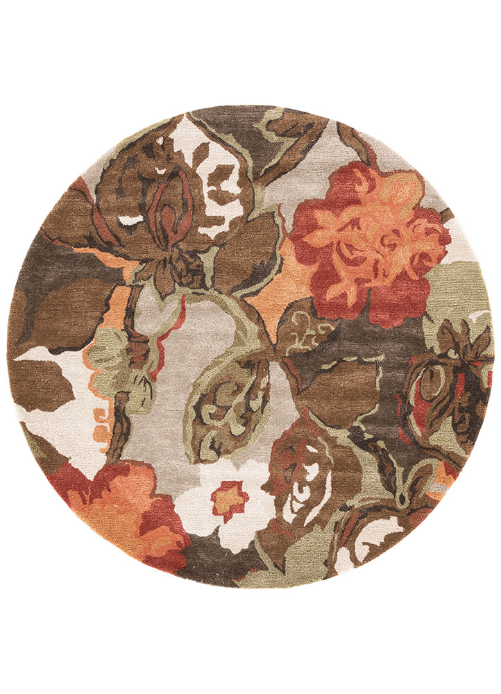 Transitional & Casual Rugs Blue BL12-Petal Pusher (S) Lt. Brown - Chocolate & Rust - Orange Hand Tufted Rug