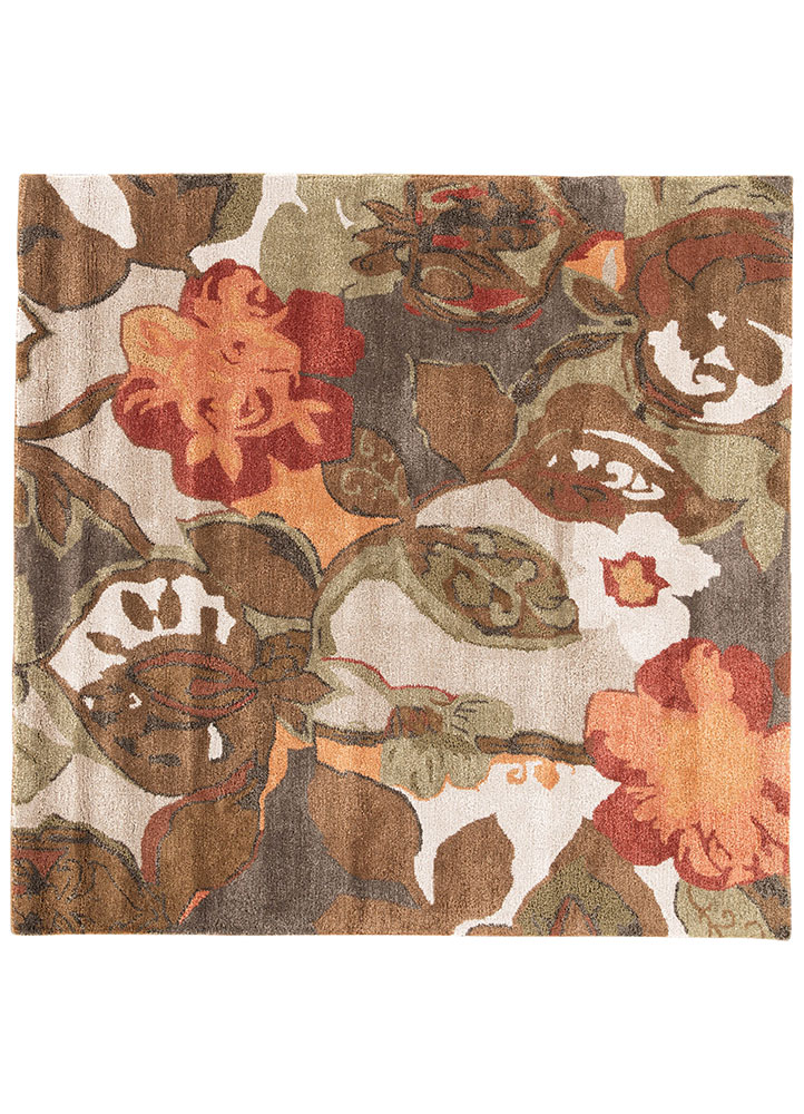Transitional & Casual Rugs Blue BL12-Petal Pusher (S) Lt. Brown - Chocolate & Rust - Orange Hand Tufted Rug