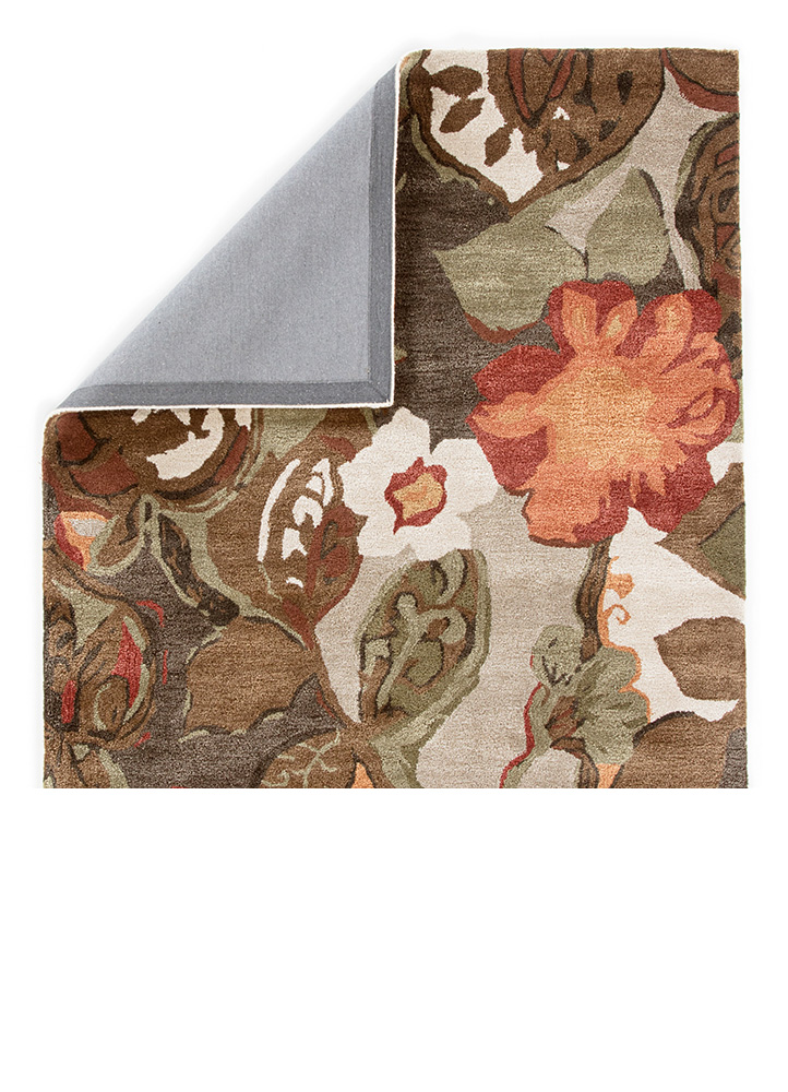 Transitional & Casual Rugs Blue BL12-Petal Pusher (S) Lt. Brown - Chocolate & Rust - Orange Hand Tufted Rug