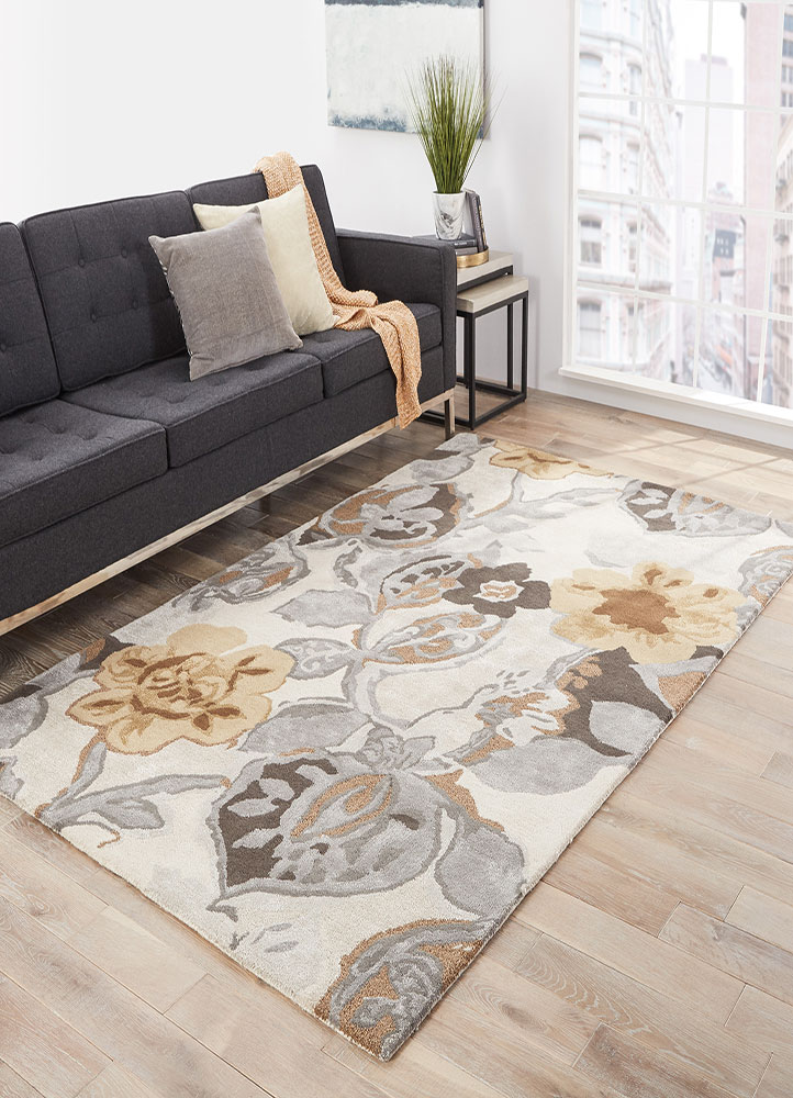 Transitional & Casual Rugs Blue BL65-Petal Pusher (S) Camel - Taupe & Lt. Brown - Chocolate Hand Tufted Rug