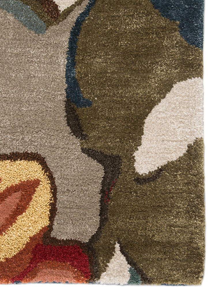 Transitional & Casual Rugs Blue BL116-Petal Pusher (S) Medium Blue - Navy & Rust - Orange Hand Tufted Rug