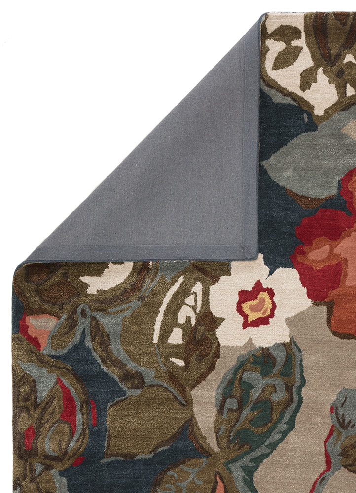 Transitional & Casual Rugs Blue BL116-Petal Pusher (S) Medium Blue - Navy & Rust - Orange Hand Tufted Rug