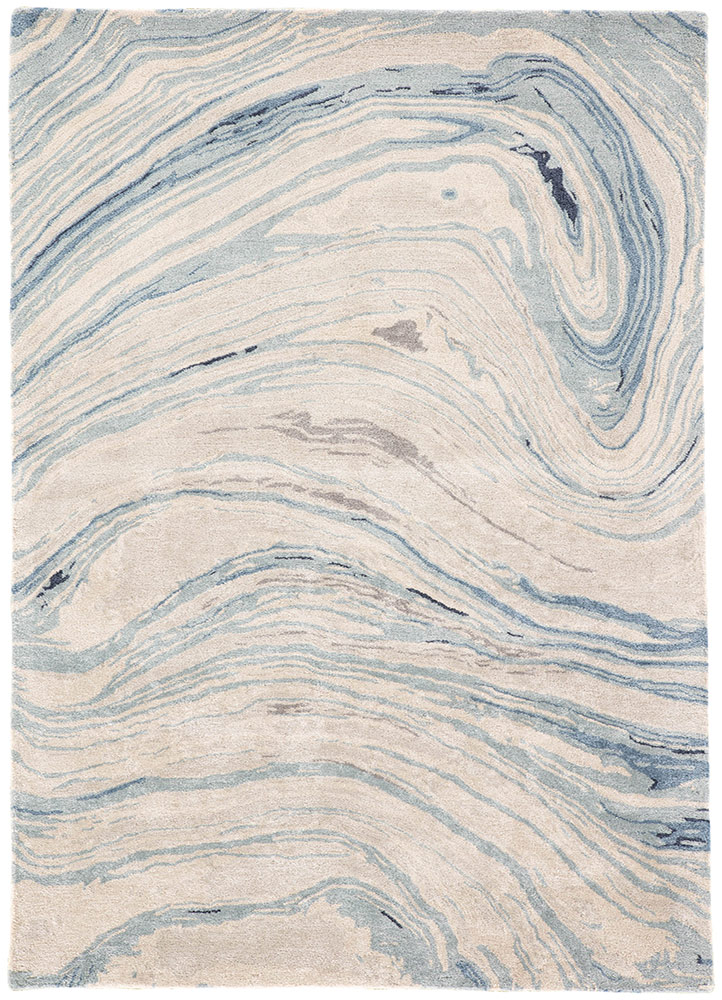 Contemporary & Modern Rugs Genesis GES22-Atha (S) Ivory - Beige & Lt. Blue - Blue Hand Tufted Rug