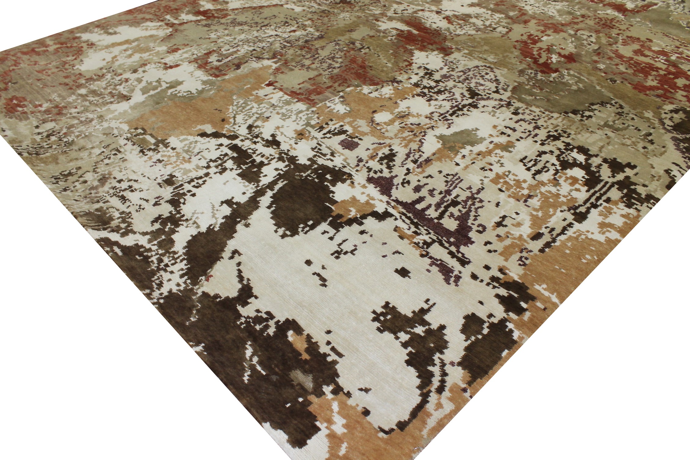 Contemporary & Modern Rugs Splash 022824 Ivory - Beige & Camel - Taupe Hand Knotted Rug