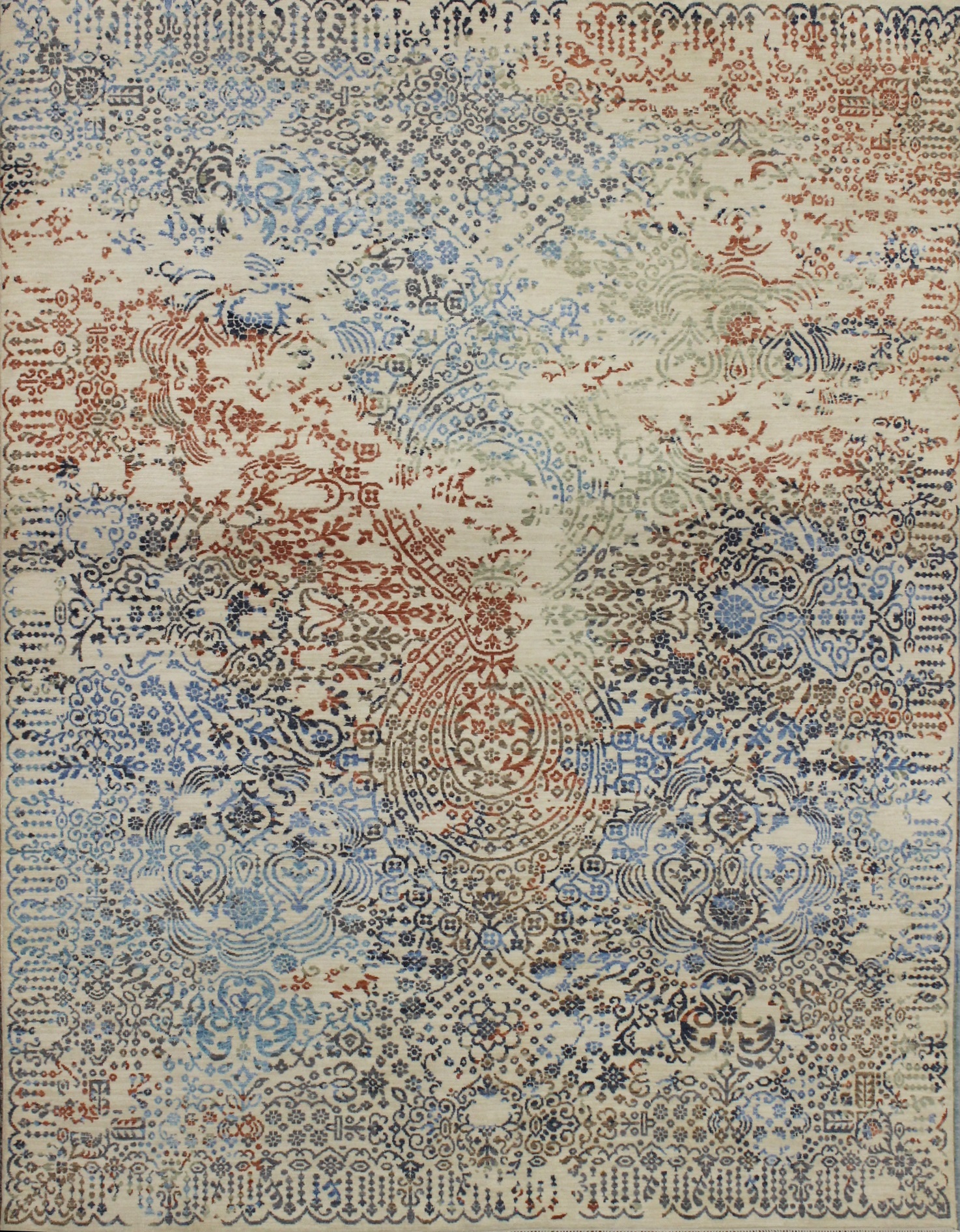 Contemporary Rugs & Transitional Rugs Jankat 022848 Ivory - Beige & Multi Hand Knotted Rug
