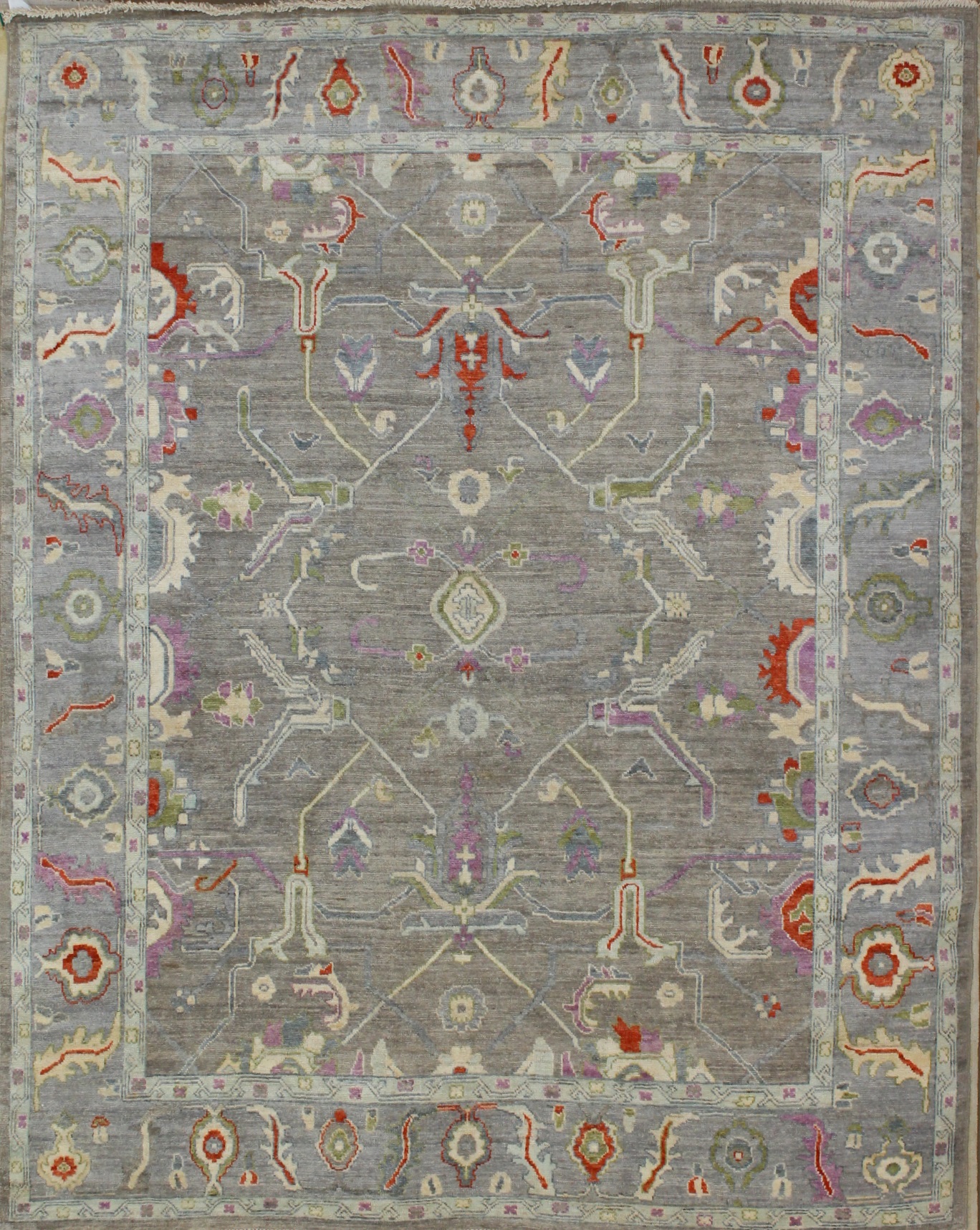 Oushak Rugs Nizam 023360 Lt. Brown - Chocolate & Lt. Grey - Grey Hand Knotted Rug