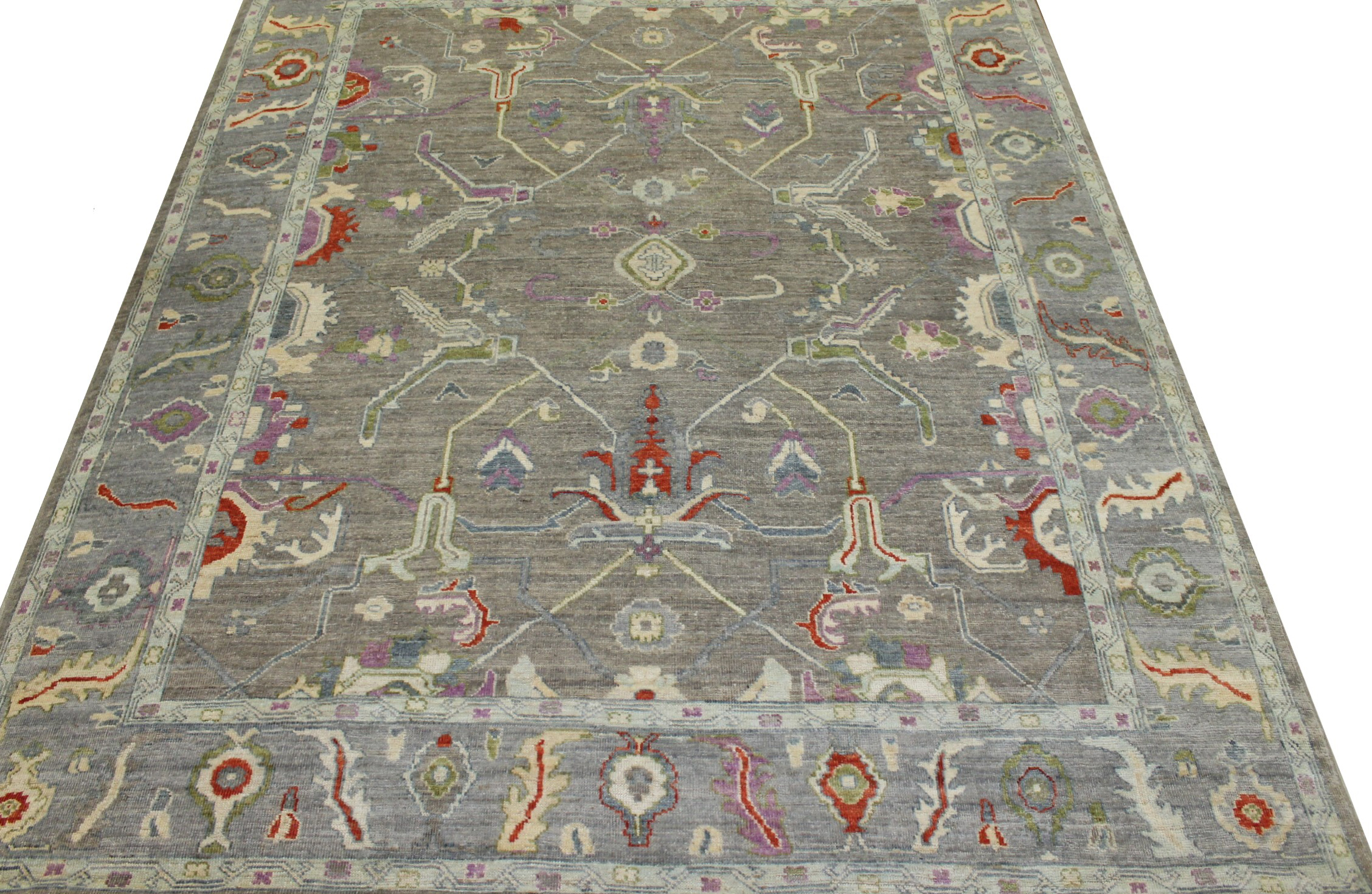 Oushak Rugs Nizam 023360 Lt. Brown - Chocolate & Lt. Grey - Grey Hand Knotted Rug