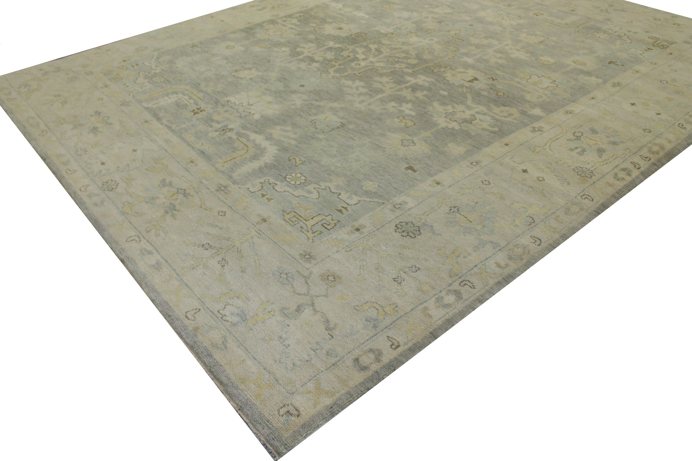 Oushak Rugs FT Knot 023423 Lt. Grey - Grey & Ivory - Beige Hand Knotted Rug