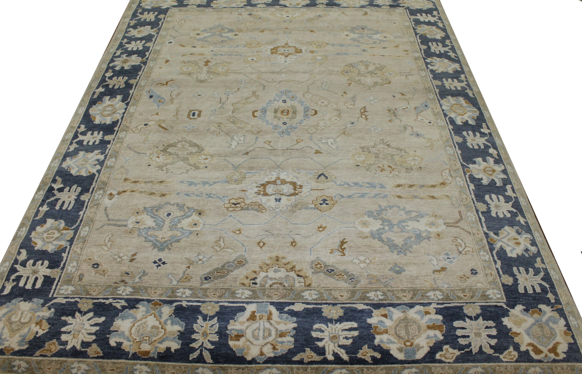 Oushak Rugs Oushak 023436 Camel - Taupe & Medium Blue - Navy Hand Knotted Rug