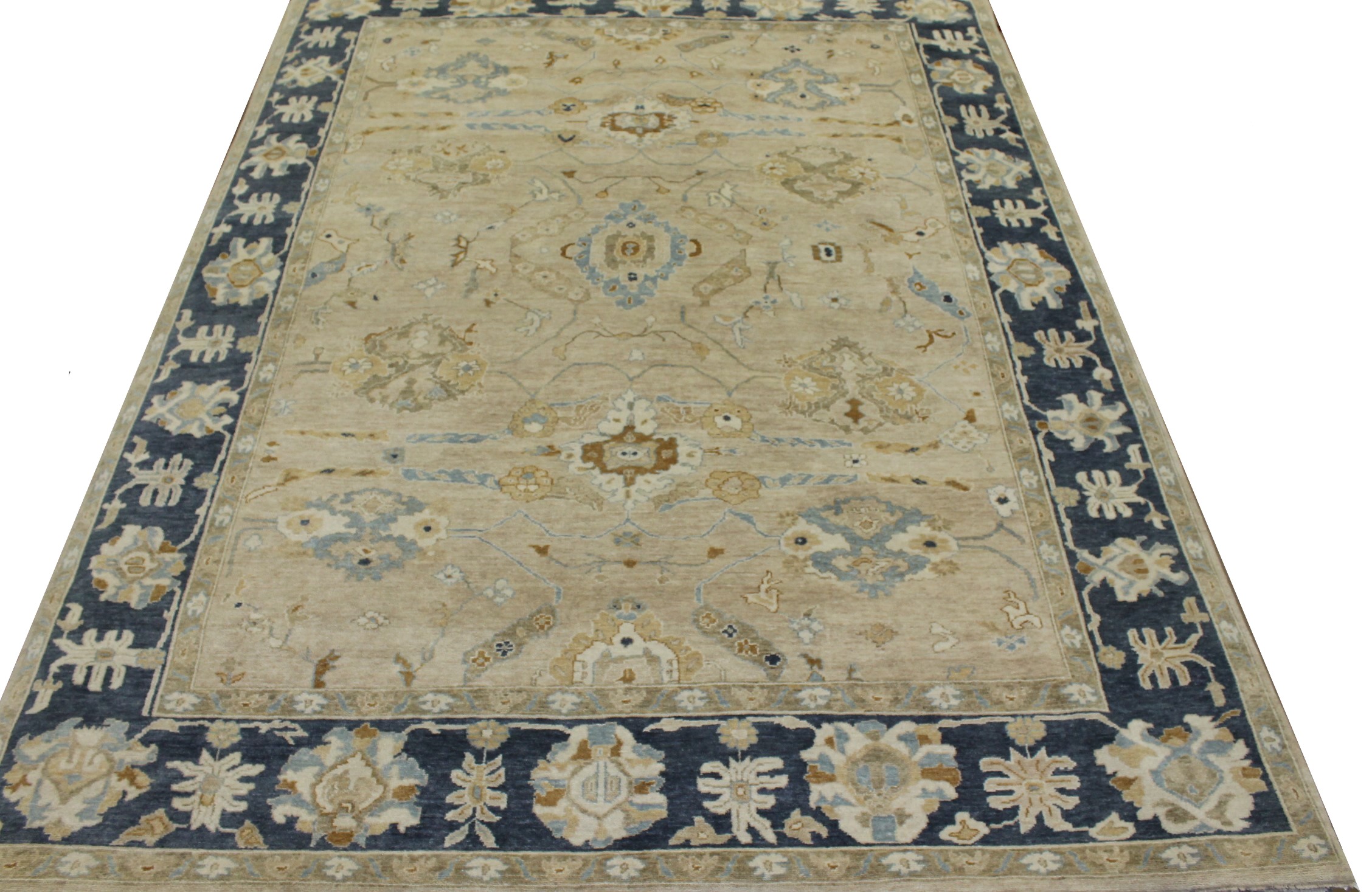 Oushak Rugs Oushak 023436 Camel - Taupe & Medium Blue - Navy Hand Knotted Rug