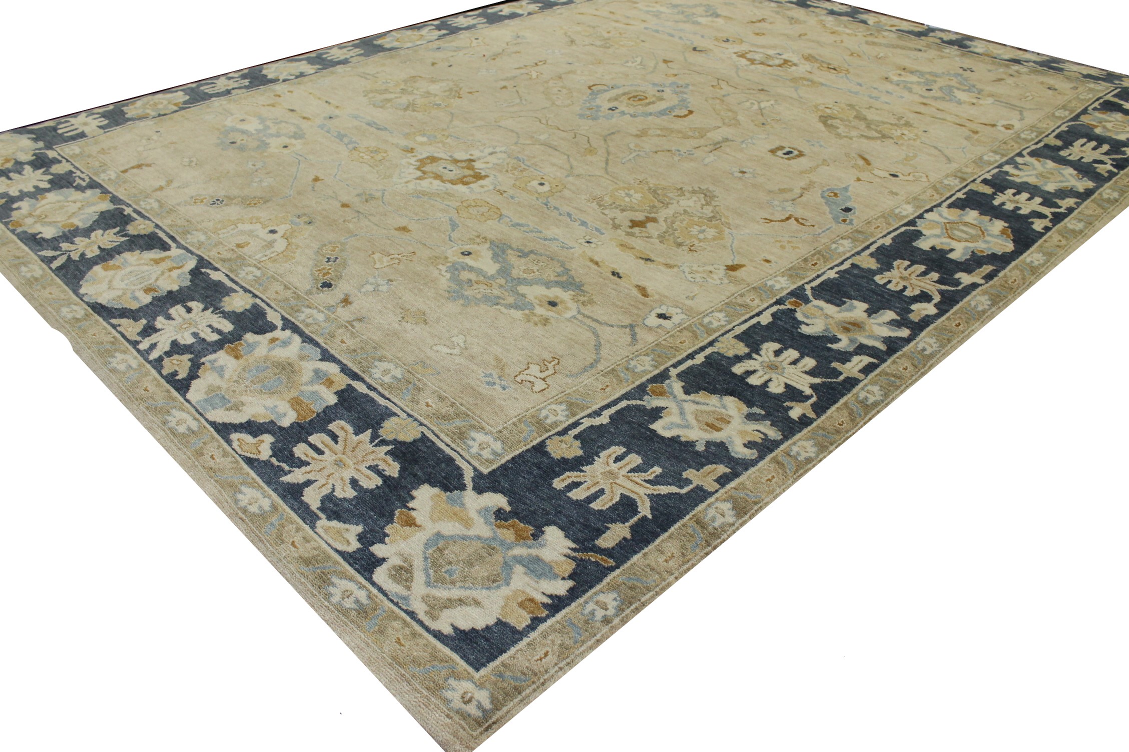 Oushak Rugs Oushak 023436 Camel - Taupe & Medium Blue - Navy Hand Knotted Rug