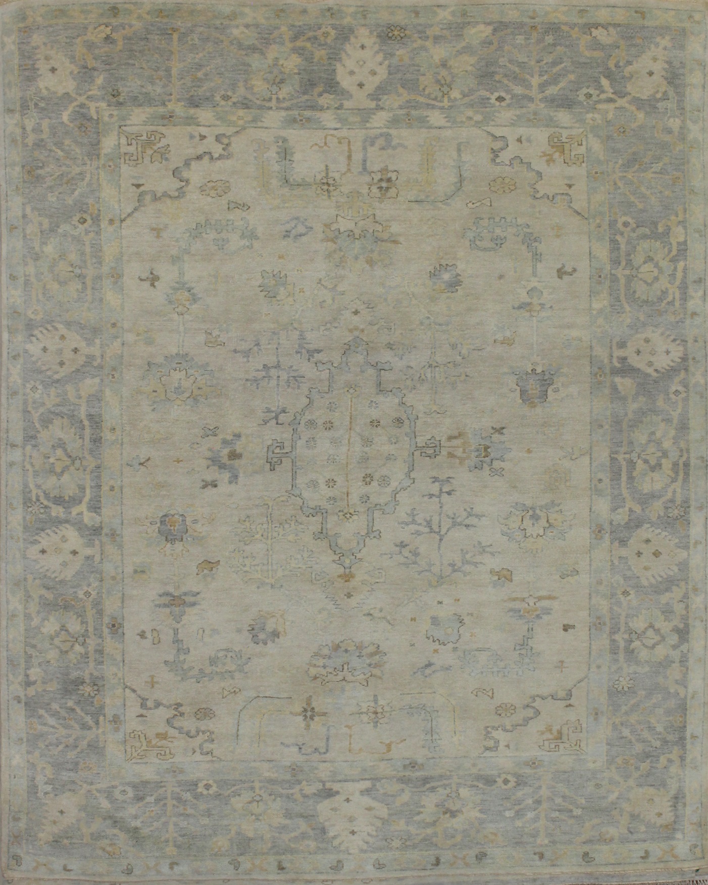 Oushak Rugs FT Knot 023429 Ivory - Beige & Lt. Grey - Grey Hand Knotted Rug