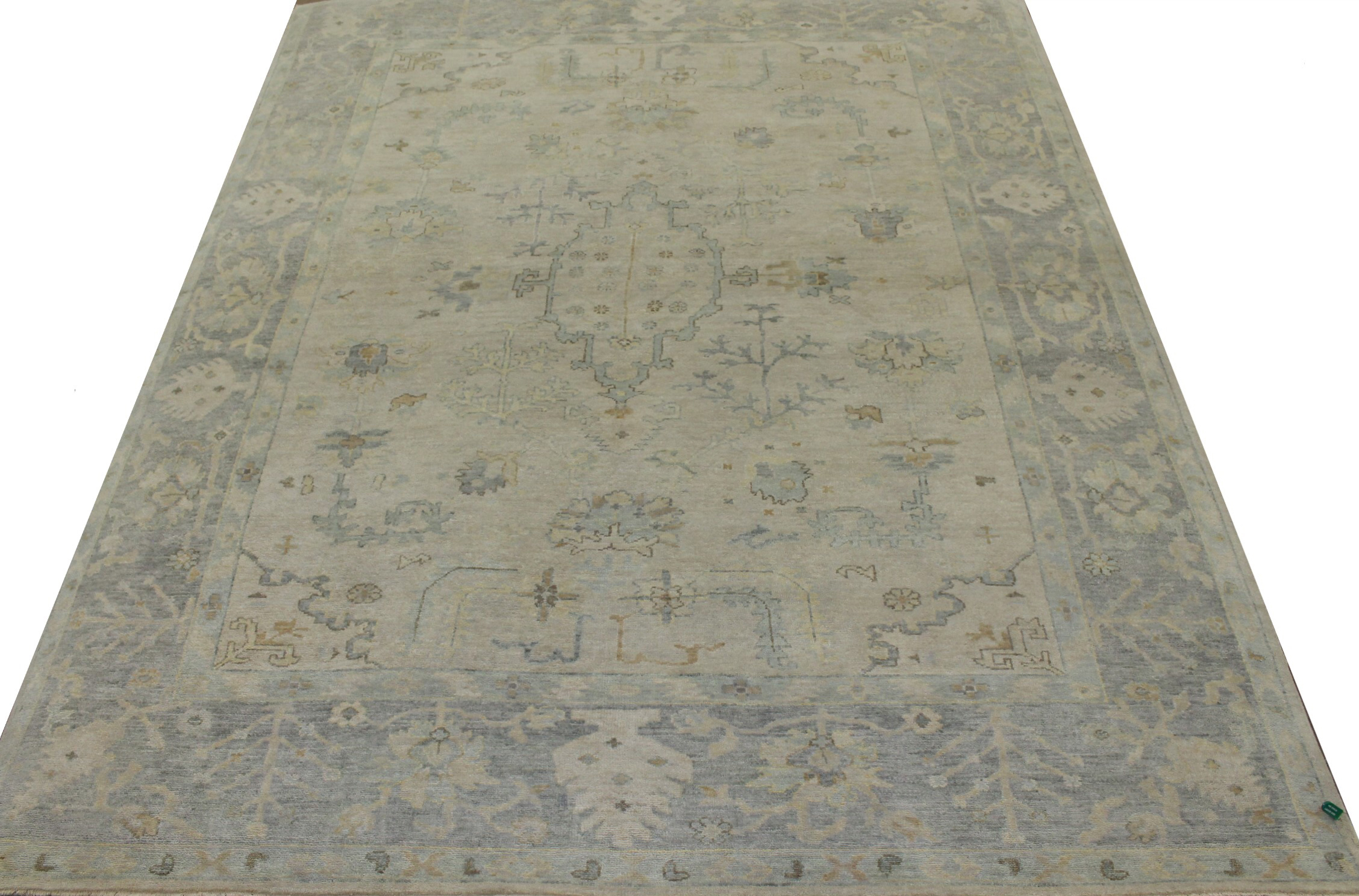 Oushak Rugs FT Knot 023429 Ivory - Beige & Lt. Grey - Grey Hand Knotted Rug