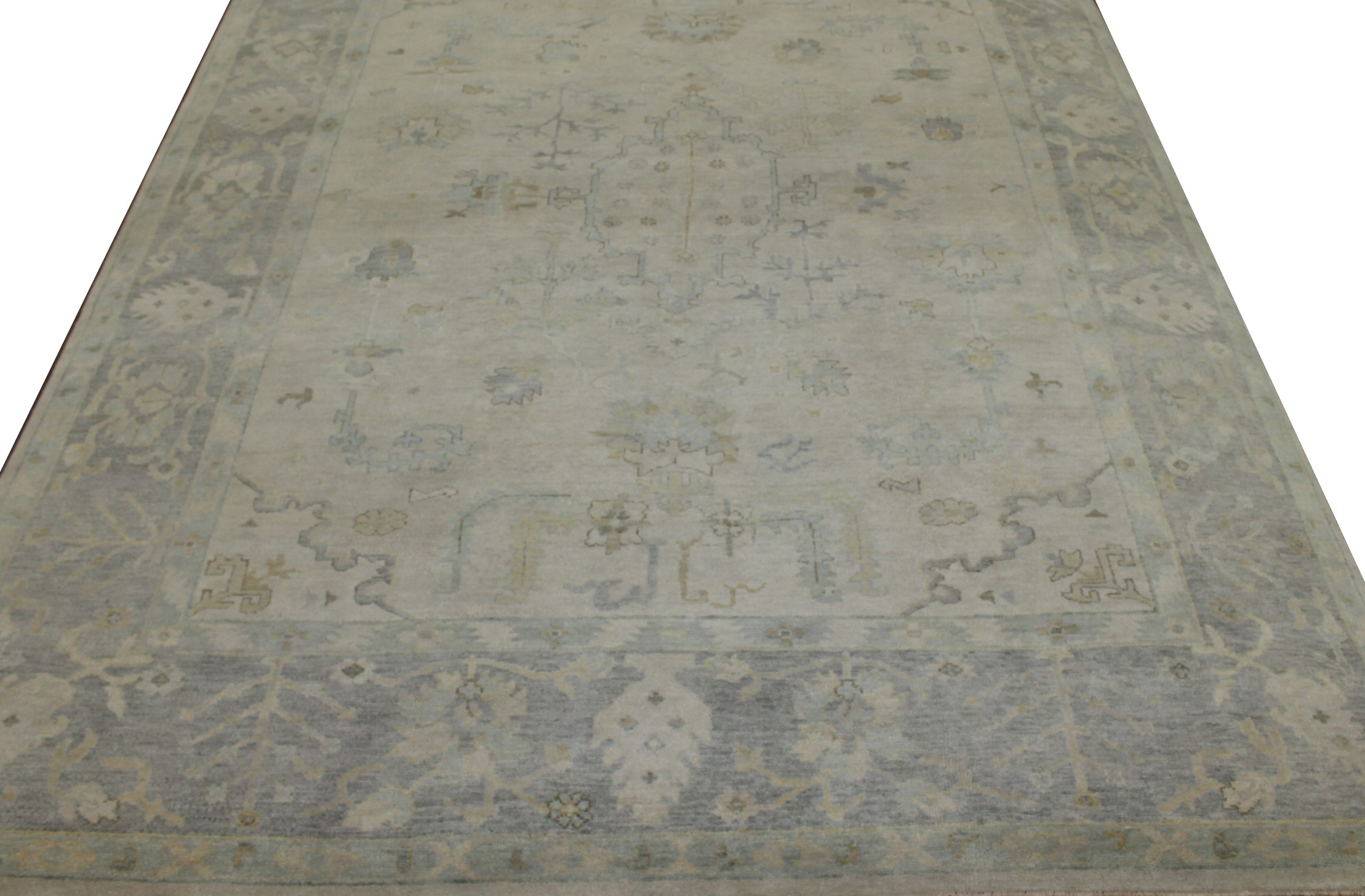 Oushak Rugs FT Knot 023429 Ivory - Beige & Lt. Grey - Grey Hand Knotted Rug