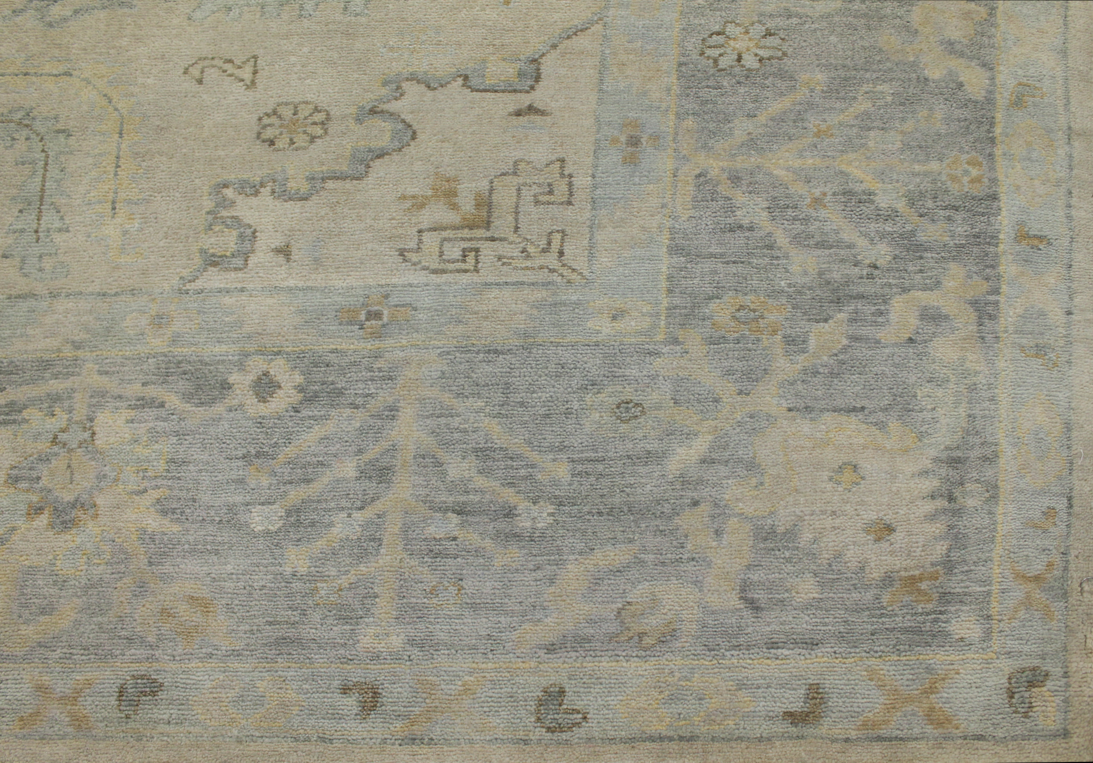 Oushak Rugs FT Knot 023429 Ivory - Beige & Lt. Grey - Grey Hand Knotted Rug