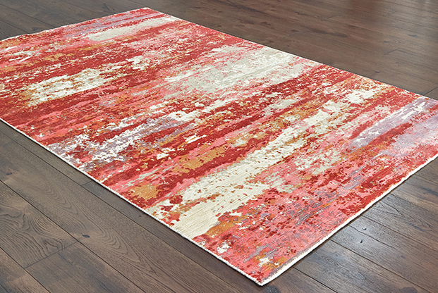Contemporary Rugs & Transitional Rugs Formations 70004 Red - Burgundy & Ivory - Beige Hand Crafted Rug