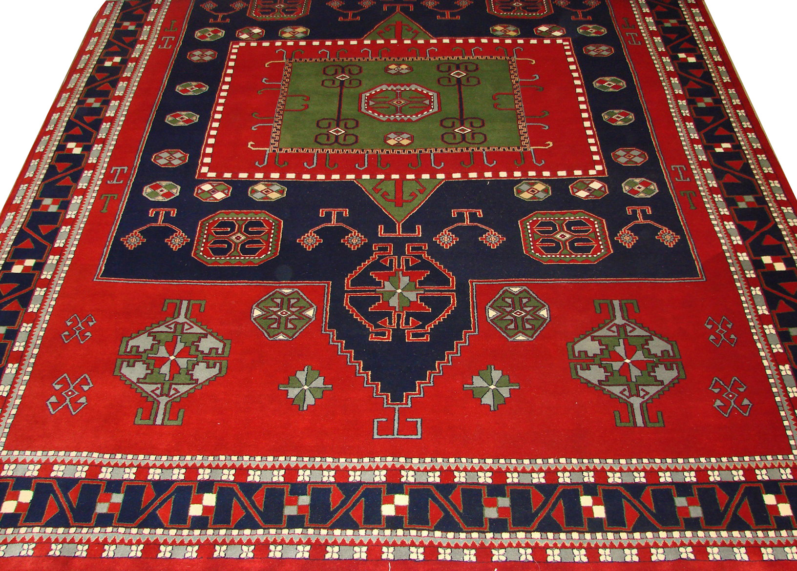 Clearance & Discount Rugs Kazak-JDW 0761 Red - Burgundy & Medium Blue - Navy Hand Knotted Rug