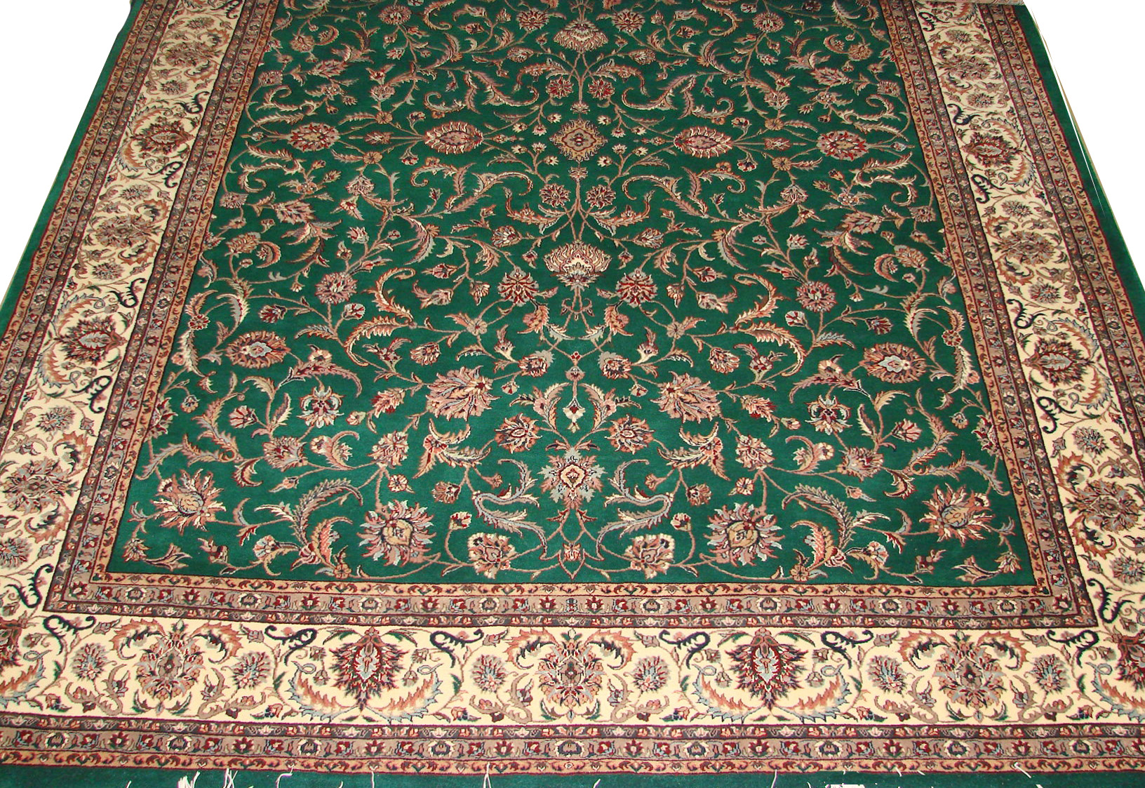 Clearance & Discount Rugs AO-Kashan-JDW 0764 Green & Ivory - Beige Hand Knotted Rug