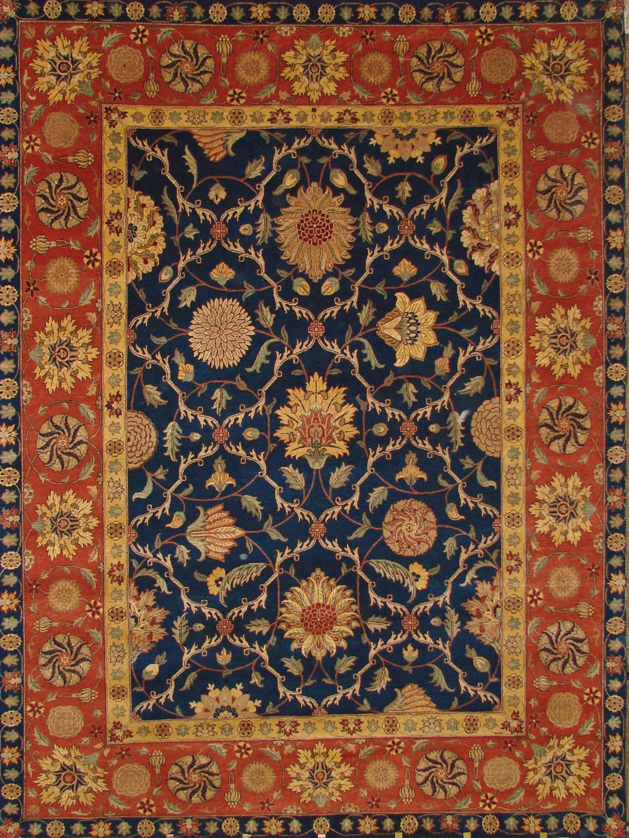 Clearance & Discount Rugs Ganga-AE528 02640 Medium Blue - Navy & Rust - Orange Hand Knotted Rug