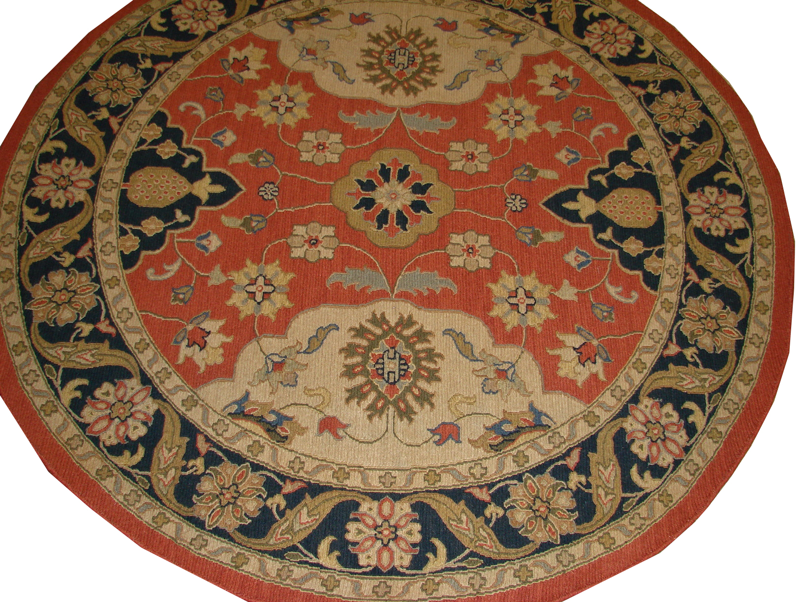 Clearance & Discount Rugs 112-Soumak-Round 02789 Rust - Orange & Medium Blue - Navy Hand Knotted Rug