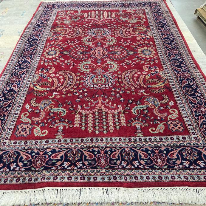 Clearance & Discount Rugs Lillihan 01474 Red - Burgundy & Medium Blue - Navy Hand Knotted Rug