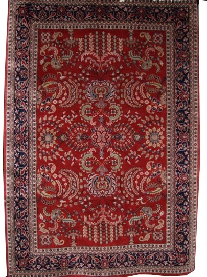 Clearance & Discount Rugs Lillihan 01474 Red - Burgundy & Medium Blue - Navy Hand Knotted Rug
