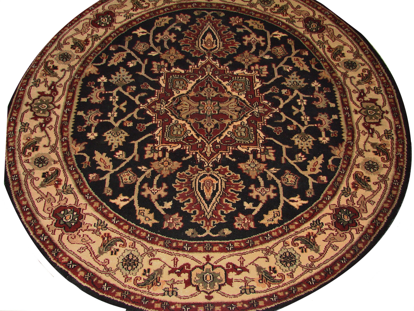 Clearance & Discount Rugs Heriz Chand-6" Round 0883 Black - Charcoal & Ivory - Beige Hand Knotted Rug