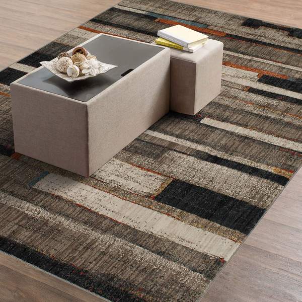 Contemporary & Modern Rugs Elements Compose Lt. Brown - Chocolate & Multi Machine Made Rug