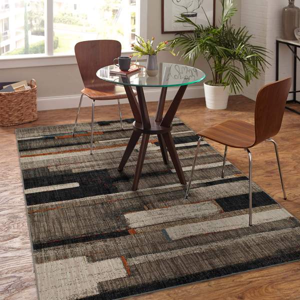 Contemporary & Modern Rugs Elements Compose Lt. Brown - Chocolate & Multi Machine Made Rug
