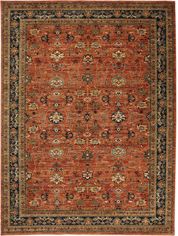 Traditional & Oriental Rugs Spice Market Keralam Spice Rust - Orange & Medium Blue - Navy Machine Made Rug