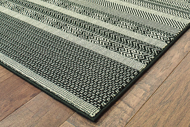 Outdoor Rugs Luna 1802K Black - Charcoal & Ivory - Beige Machine Made Rug