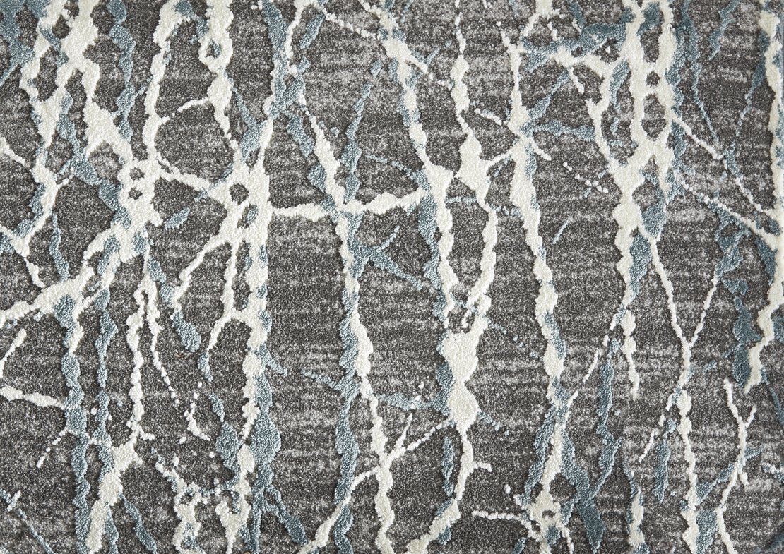 Custom Rugs, Runners & Rounds Sound Waves Spa Black - Charcoal & Lt. Blue - Blue Machine Made Rug