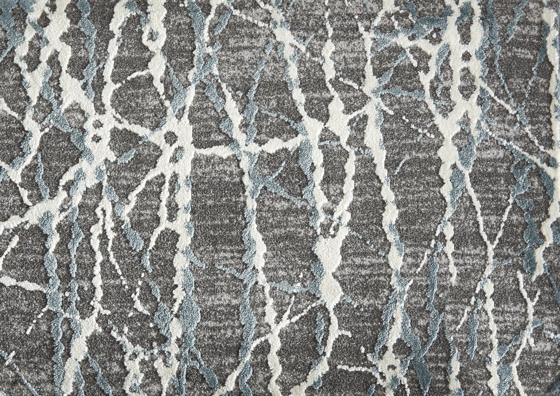 Custom & Wall to Wall Sound Waves Spa Black - Charcoal & Lt. Blue - Blue Machine Made Rug