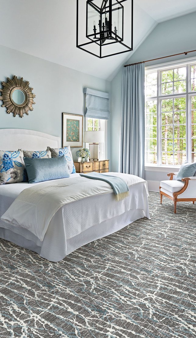 Custom Rugs, Runners & Rounds Sound Waves Spa Black - Charcoal & Lt. Blue - Blue Machine Made Rug