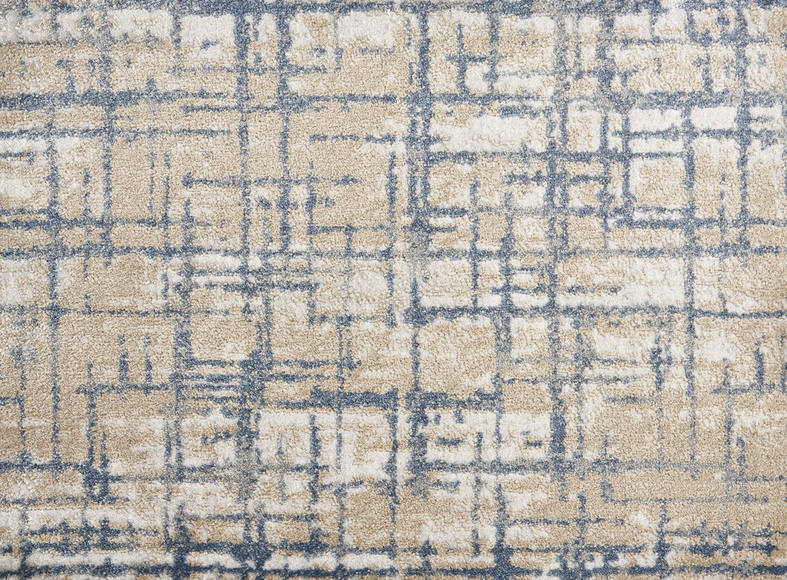 Custom Rugs, Runners & Rounds Haute Couture Bronze Camel - Taupe & Lt. Blue - Blue Machine Made Rug