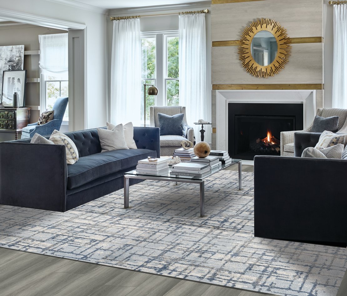 Custom & Wall to Wall Haute Couture Bronze Camel - Taupe & Lt. Blue - Blue Machine Made Rug