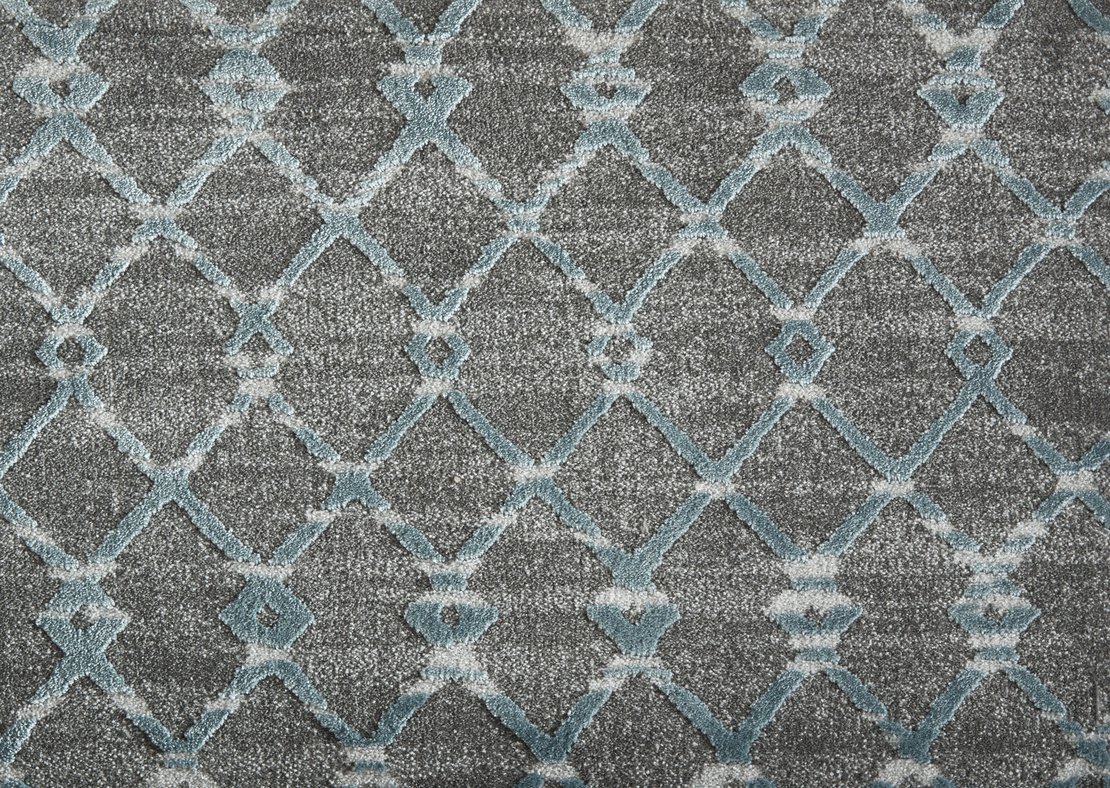 Custom Rugs, Runners & Rounds Centered Spa Black - Charcoal & Lt. Blue - Blue Machine Made Rug