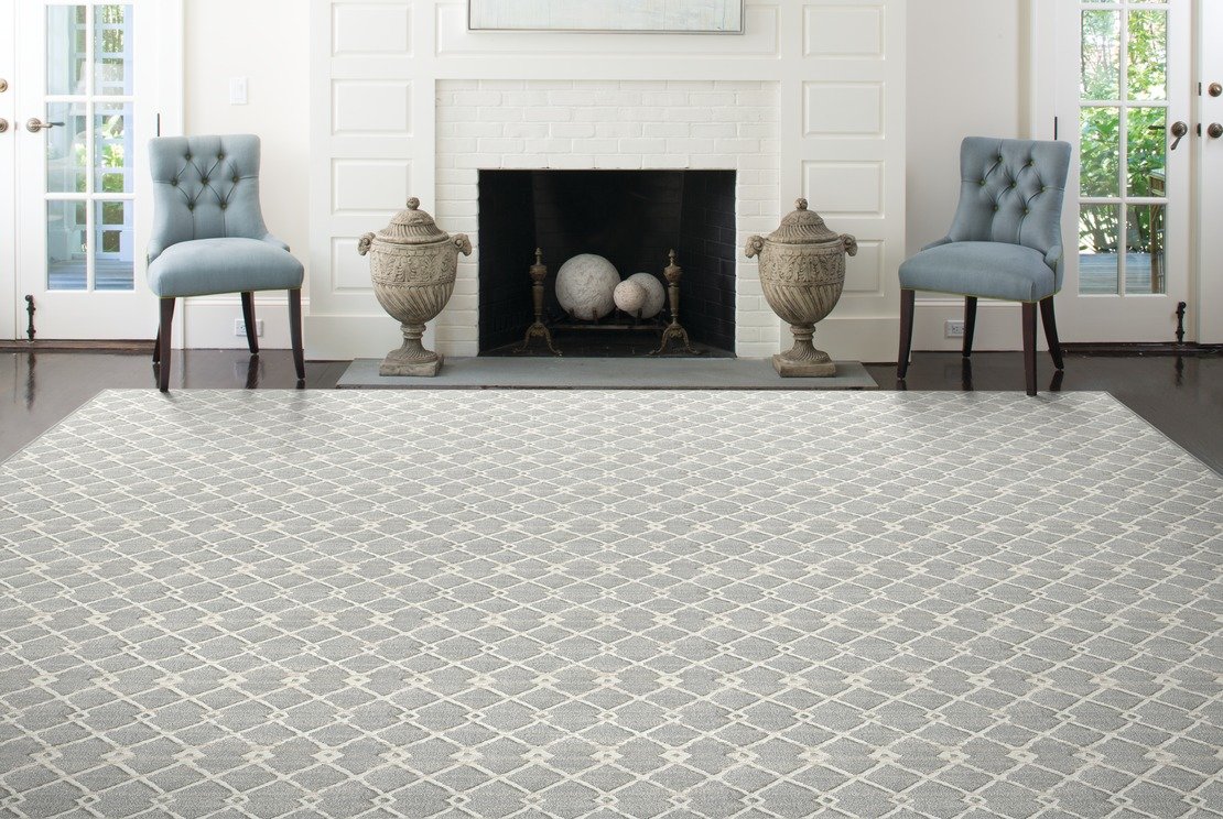 Custom & Wall to Wall Centered White Rain Lt. Grey - Grey Machine Made Rug