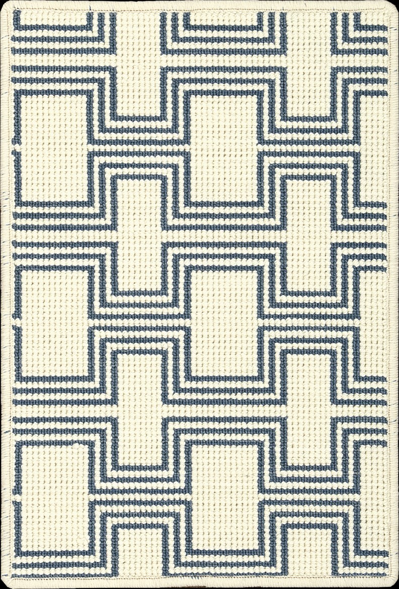 Custom & Wall to Wall GROSSE POINTE CHNDL-58412 Ivory - Beige & Medium Blue - Navy Machine Made Rug