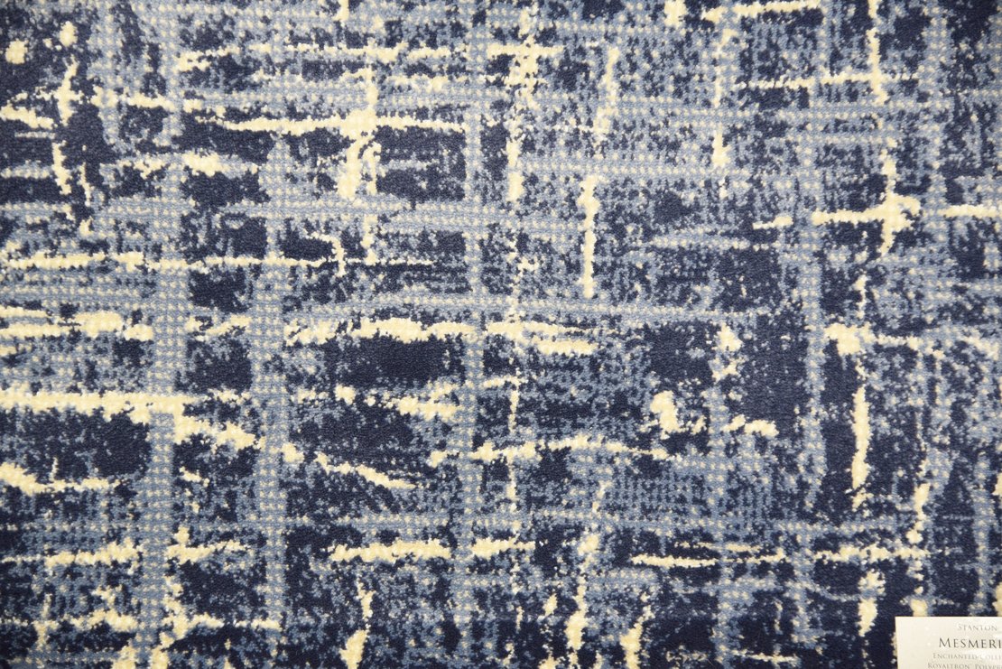 Custom Rugs, Runners & Rounds Mesmerize Ocean Medium Blue - Navy & Ivory - Beige Machine Made Rug