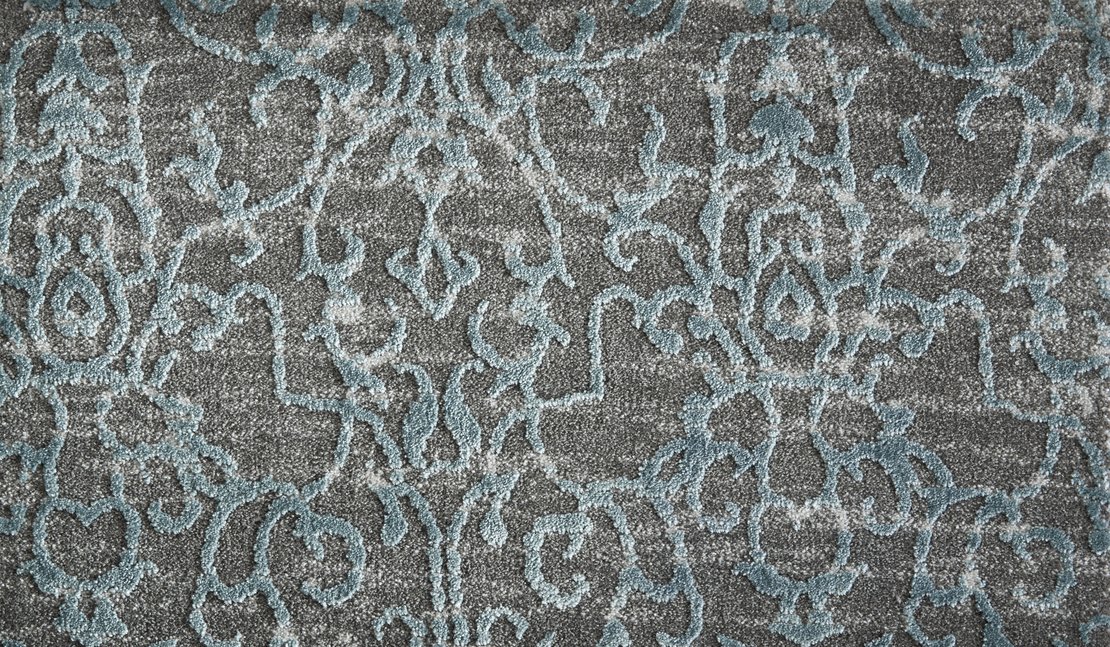 Custom & Wall to Wall Garden of Eden Spa Black - Charcoal & Lt. Blue - Blue Machine Made Rug