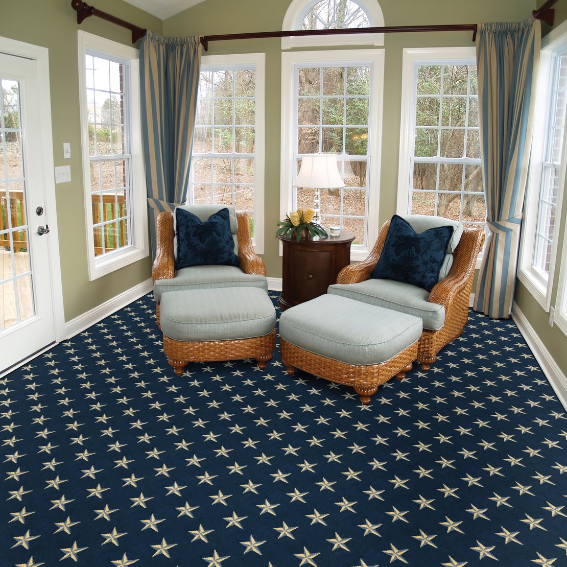 Custom & Wall to Wall Lake Ontario Blue Ribbon Lt. Blue - Blue & Lt. Gold - Gold Machine Made Rug