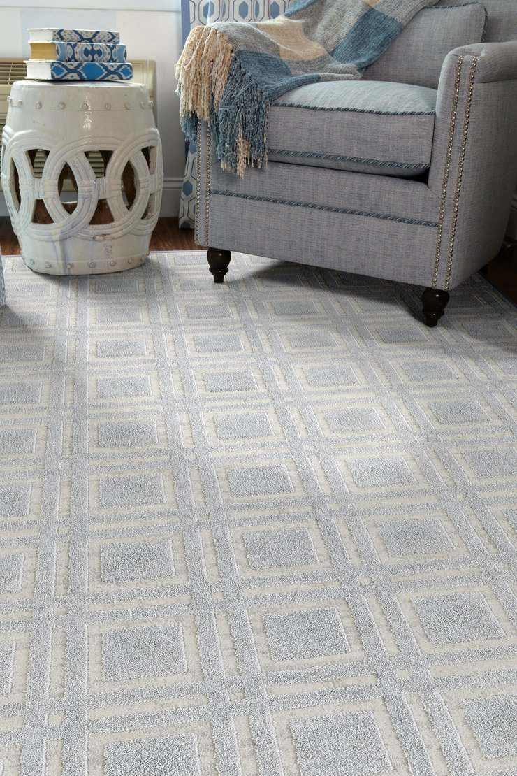 Custom & Wall to Wall Iconic Bluebell Lt. Blue - Blue & Ivory - Beige Machine Made Rug