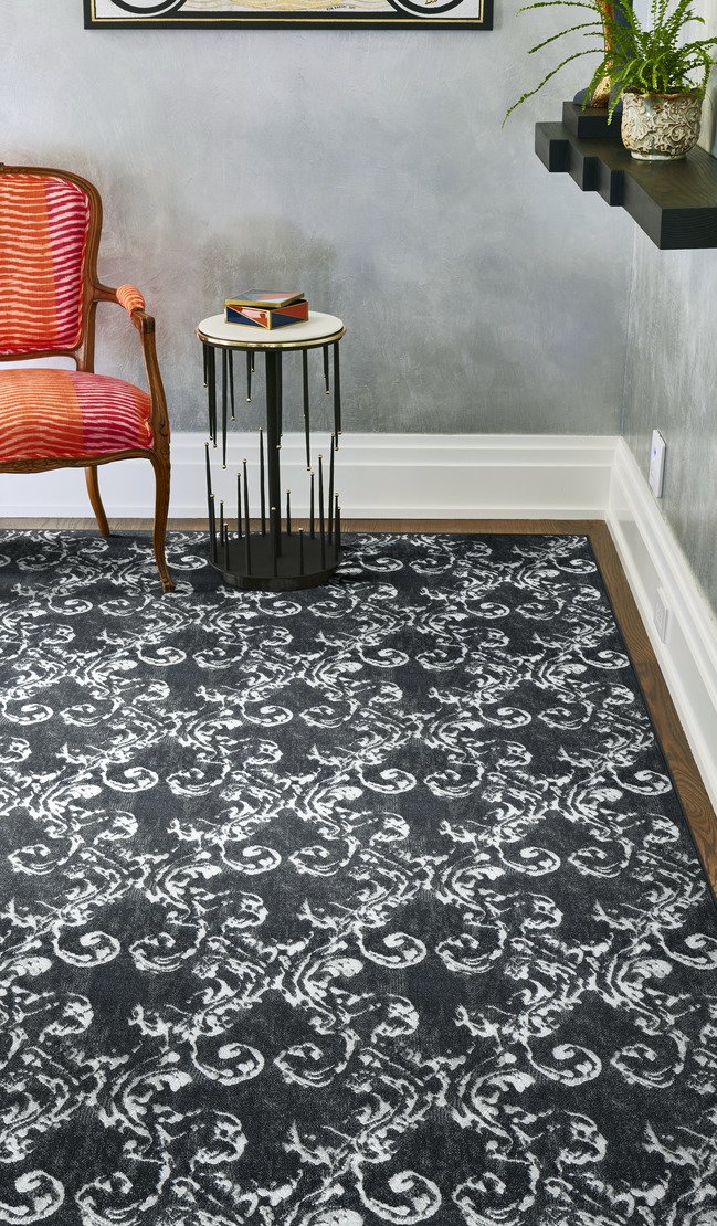 Custom & Wall to Wall Angelica Coal Black - Charcoal & Lt. Grey - Grey Machine Made Rug