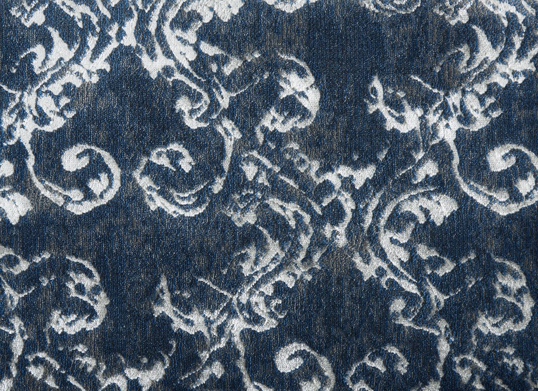 Custom & Wall to Wall Angelica Denim Medium Blue - Navy & Ivory - Beige Machine Made Rug