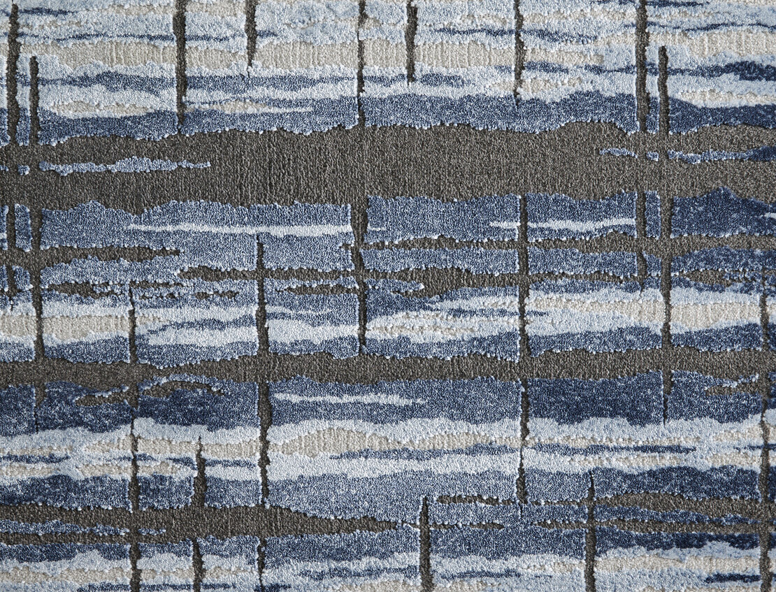 Custom & Wall to Wall Belladonna Ocean Medium Blue - Navy & Black - Charcoal Machine Made Rug